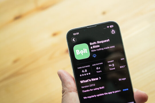 Chachoengsao, Thailand - June 7, 2026: Smartphone displaying the Bolt ride-hailing and transportation application