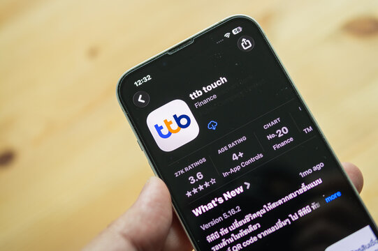 Chachoengsao, Thailand - June 7, 2026: Smartphone displaying the ttb touch mobile banking application
