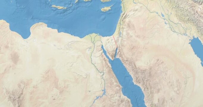 Egypt on Globe. Zoom into the country with Earth spinning on dark background. Physical world map with Egypt and label on it. Country view animation.