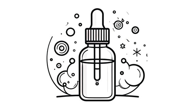 Glass dropper bottle with liquid.