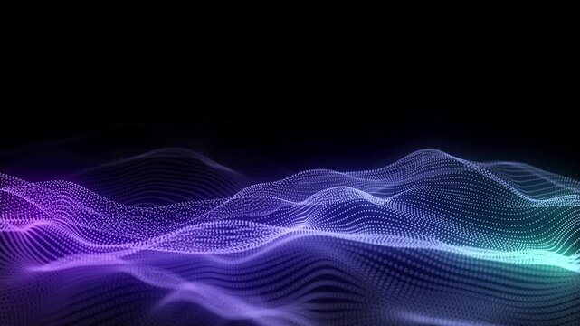 Futuristic technology wave. Digital cyberspace. Abstract wave with moving particles on a colors background. Big data analytics. 3d rendering.