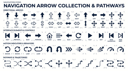 Naklejka premium Navigation Arrow Icons & Pathways Collection: UI Elements, Directions, Motion & More