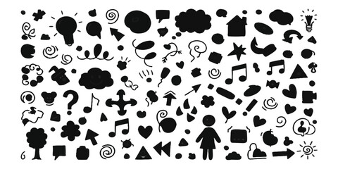 Fototapeta premium Set of black hand drawn doodle icons and design elements on a page