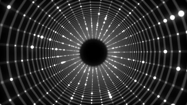 Abstract wireframe tunnel. Light science wormhole. 3D portal grid. Futuristic fantasy funnel. 3d rendering.