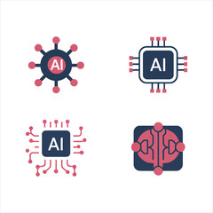 Fototapeta premium AI technology icons with circuits and brain motifs