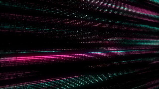 Abstract digital flow particles. Cyber network connection background. Big data visualization. Technology colors backdrop. 3d rendering.