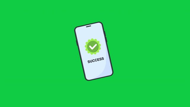 Mobile Payment Success Confirmation on Smartphone Loop Animation Green Screen