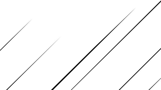 Modern motion graphic featuring thin diagonal black lines moving across a clean white background.