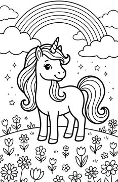 Cute Cartoon Unicorns isolated on white background. horse coloring page