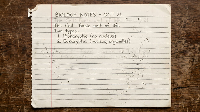 Handwritten biology notes about prokaryotic and eukaryotic cells