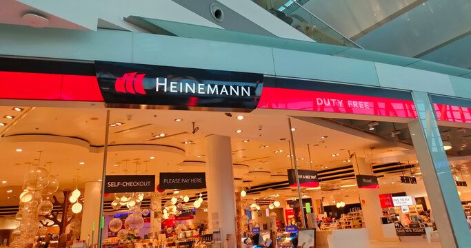 Budapest, Hungary - May 5, 2026: Heinemann Duty Free shop at Airport 2B terminal at Liszt Ferenc International Airport in Budapest, Hungary.