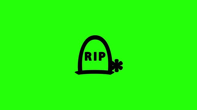 Clean 4K horizontal video showing a cemetery grave tombstone with RIP text silhouette bouncing. High quality funeral service or mortality layout popup asset.
