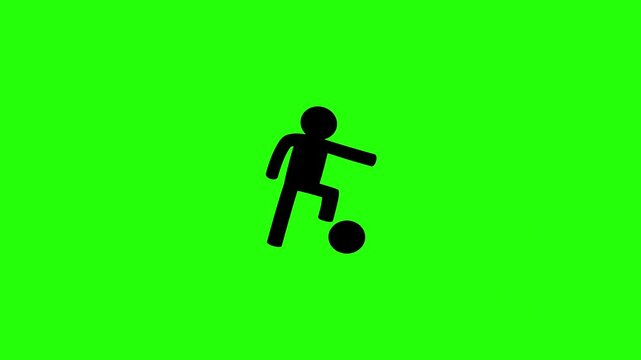 High definition 4K clip of a young happy child kicking a soccer football ball silhouette bouncing cleanly. Tactical popup youth sports training app icon.