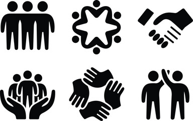 Obraz premium Collection of black icons representing teamwork and community symbol people