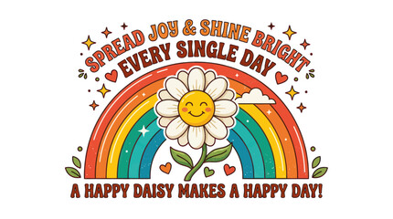 Obraz premium Happy Daisy Rainbow Retro Design