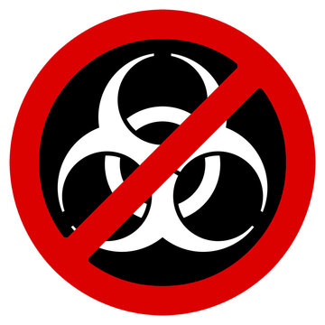 Se&ntilde;al de prohibici&oacute;n con s&iacute;mbolo de riesgo biol&oacute;gico sobre fondo negro, icono de peligro biol&oacute;gico prohibido o &aacute;rea restringida.