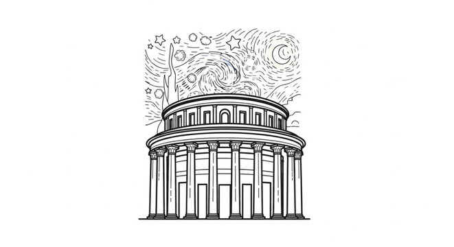 Drawing of a building with columns.
