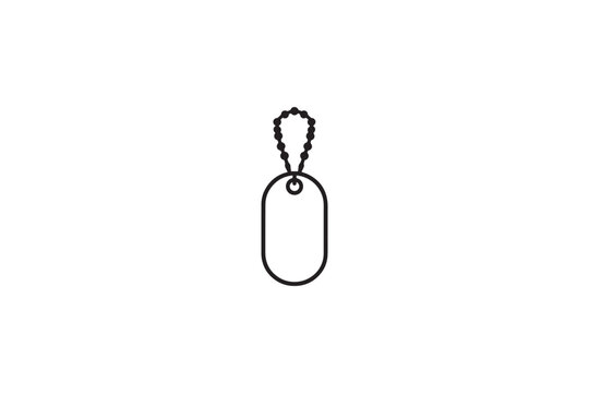 Minimalist outline of a dog tag on a beaded chain, simple monochrome design, military identification on white background.