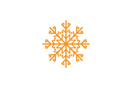 Decorative orange snowflake vector illustration isolated on white background winter holiday symbol symmetric ornamental ice crystal graphic design.