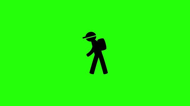 4K resolution video of a young school kid with a backpack walking to class silhouette bouncing into view. Perfect back to school elementary system web icon.