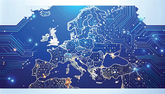Europe Map with Glowing Connections Technology.