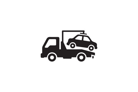 Tow truck lifting damaged car from road recovery vehicle transporting automobile help service assistance vehicle accident breakdown assistance.