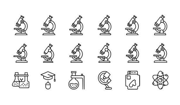 Microscope outline icon set laboratory science research equipment vector collection eps10