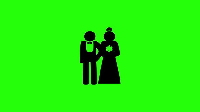 High definition 4K clip of a beautiful wedding couple bride and groom silhouette bouncing cleanly. Tactical popup marriage registry agency service application icon.