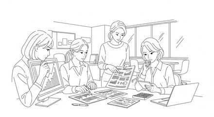 Obraz premium Four women working on a project.