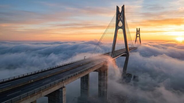 Advection Fog Over Ocean Bridge at Sunrise