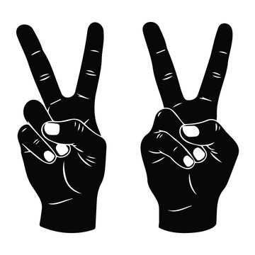 Two hands showing peace or victory sign gesture with two fingers up vector illustration.