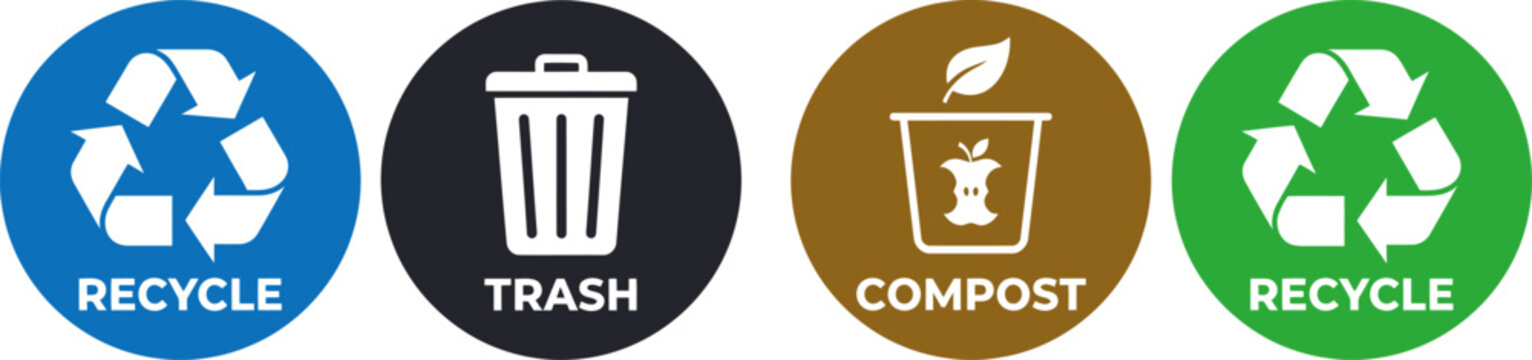 Waste management icons for recycling trash and composting
