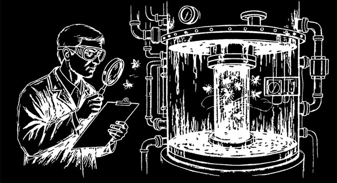 Scientist examining chemical reaction in laboratory equipment.