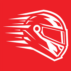 Obraz premium Fast racing helmet vector icon with speed lines for motorsport logo