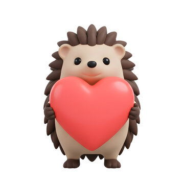 Cute 3D Hedgehog Holding a Red Heart
