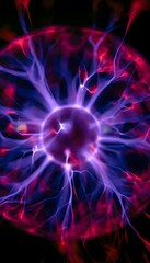 Obraz premium Electric energy sphere radiates vibrant crimson blue tendrils a mesmerizing futuristic design concept