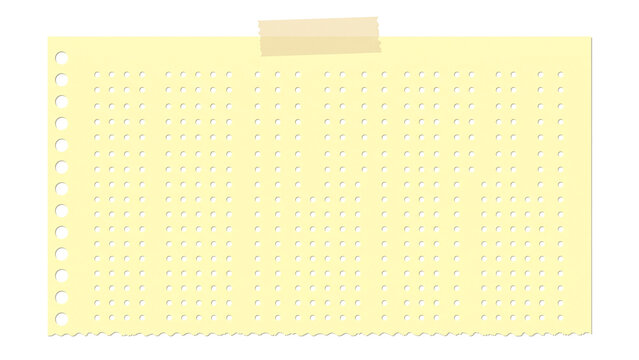 Yellow Paper Note with Grid Lines and Perforated Edge Taped to White Background