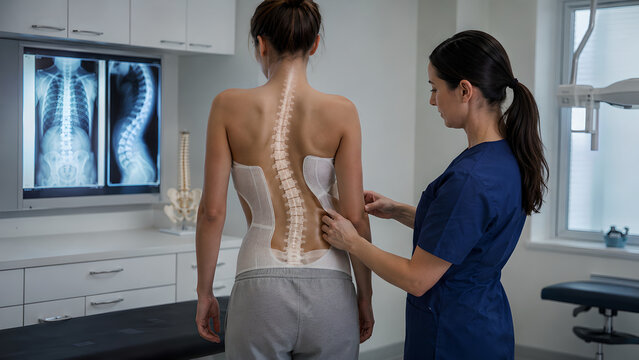 Whole Spine Scoliosis Clinical Procedure Concept Showing Postural Asymmetry for Medical Education and Patient Care