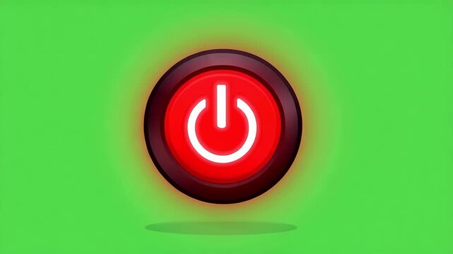 Red power button icon on green background for interface design