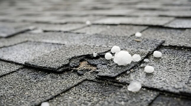 Damaged Asphalt Shingles on Roof After Severe Hailstorm Causes Deterioration