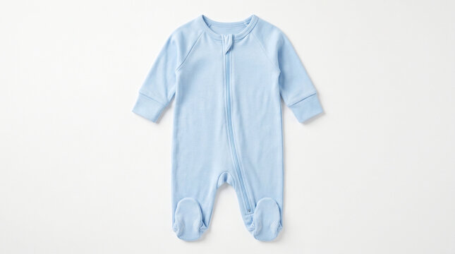 Light Blue Baby Footed Pajamas with Zipper Closure on White Background