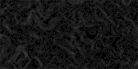 Abstract Topographic Contour Map Pattern With Seamless Black and White Terrain Lines for Backgrounds. © MDRobin