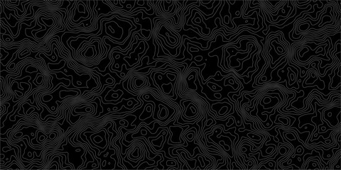 Abstract Topographic Contour Map Pattern With Seamless Black and White Terrain Lines for Backgrounds. © MDRobin