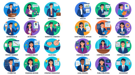 Fototapeta premium Business Professionals Team Icons Set - Diverse Roles and Expertise