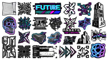 Obraz premium Cyberpunk Graphic Elements Collection: Future, Tech, Abstract Art, Glitch, Sci-Fi
