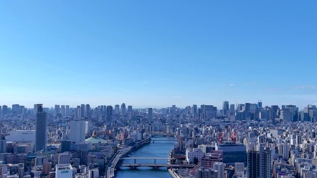 東京　隅田川と都市風景の空撮