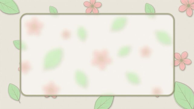 floral background animation.  A framework for invitation or congratulation. pastel flower pink and green leaf frame.