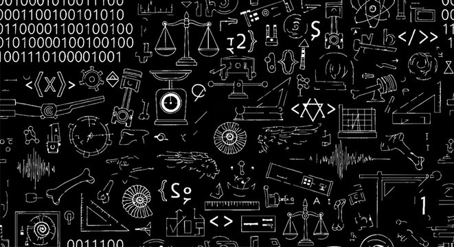 Complex technological binary code and engineering blueprint design.