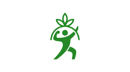 Fototapeta premium A person dancing outdoors with green leaves on their head enthusiastically.
