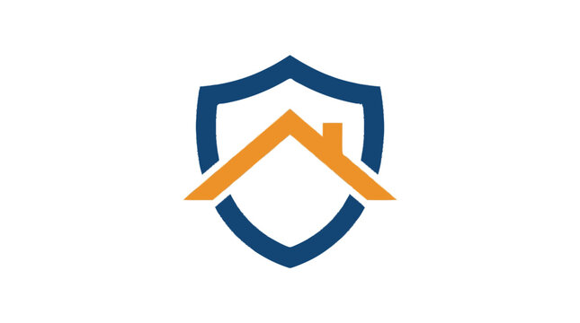 A shield protects a house with a roof under it.